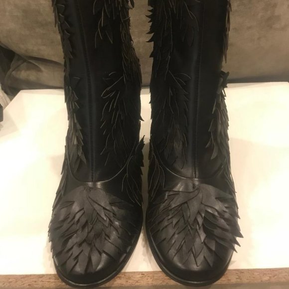 CHANEL 18C Leather Fringe Leaf Detail Ankle Boots Bootie Heels Shoes - Picture 12 of 12